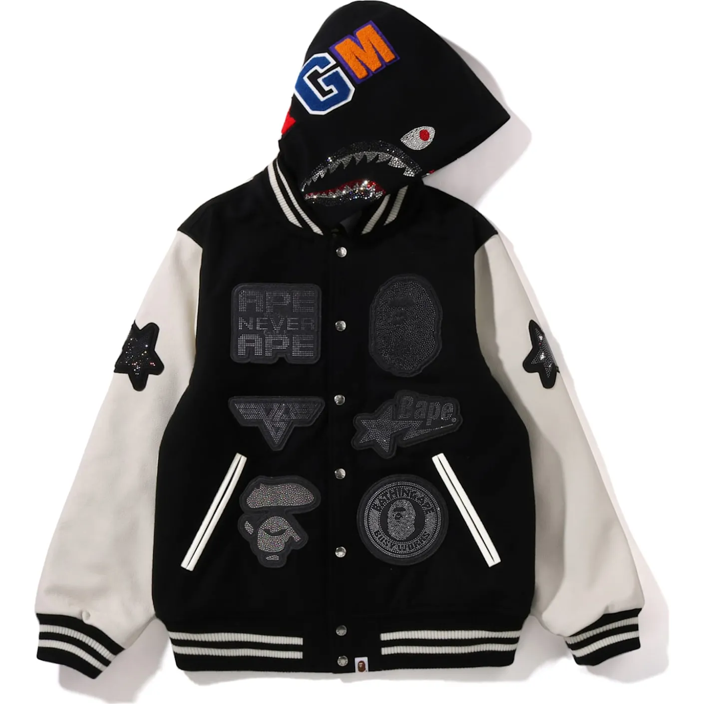 A BATHING APE® Shark Hooded Varsity Jacket